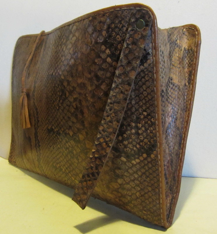 Adorable vintage python snake skin leather docubag, portfolio map