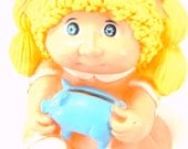 Vintage CABBAGE PATCH plastic bank. Retro Nursery Decor Eighties 80s. Blonde girl with Peach dress.