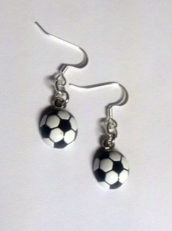 Soccer Ball Earrings Black and Enamel and by SherrollsDesigns