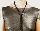 Black Chainmaille Bolo tie with African Brass Bead