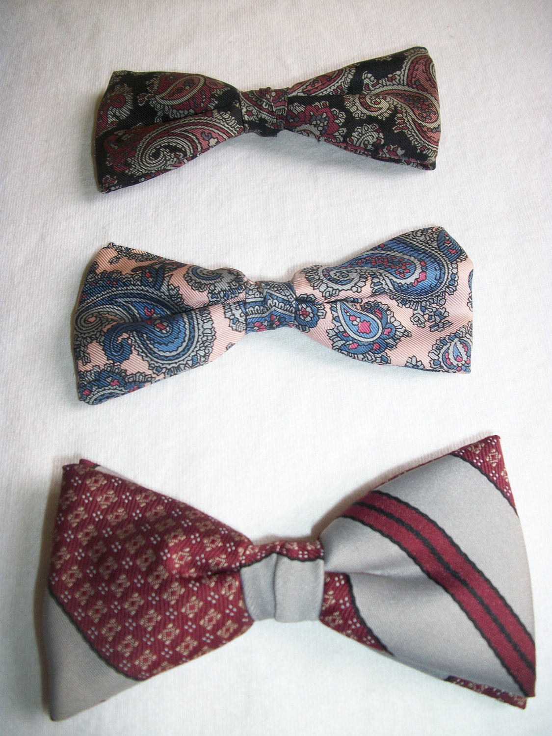 Lot of Three Fun Fab Retro Bow Ties - Paisley, Stripes