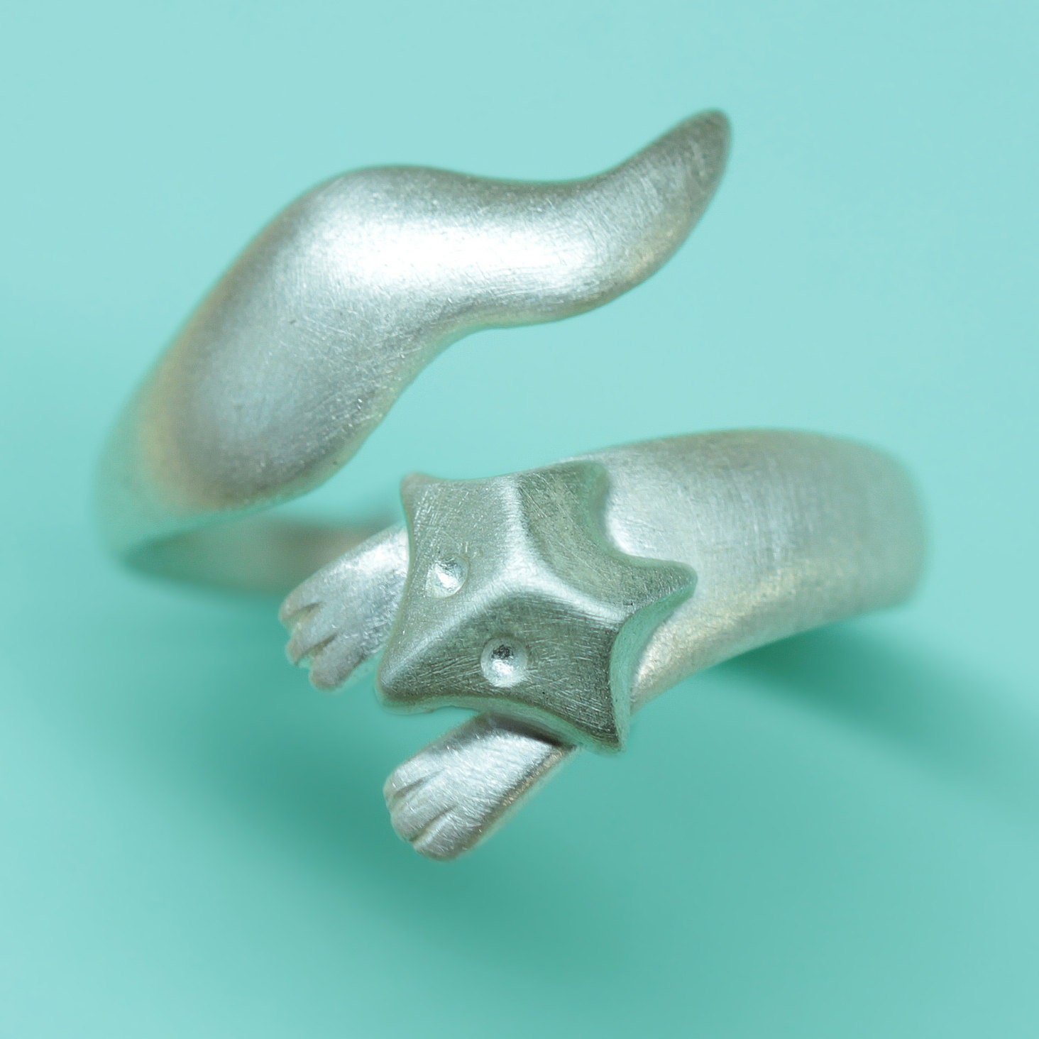 The Running Fox Ring in Sterling Silver, Adjustable fox silver ring, Gift for Her