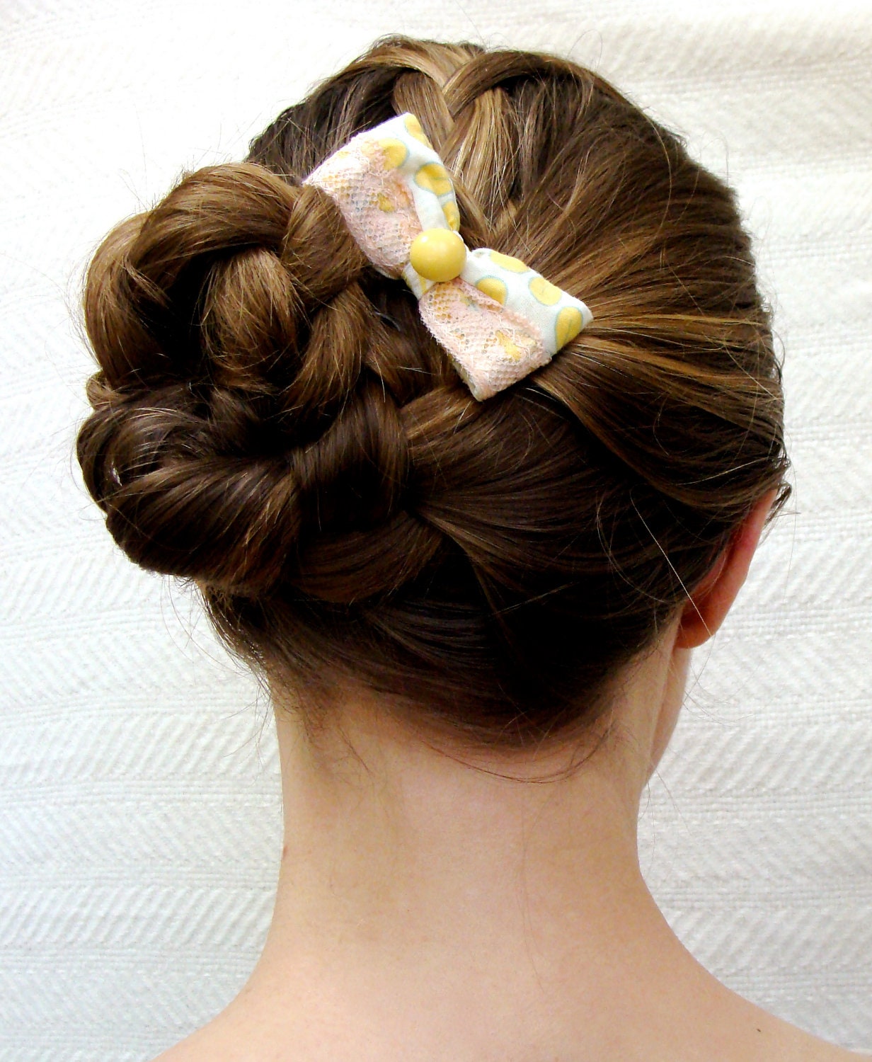 Small Hair Bow Clip, Retro Hair Accessory, Pink & Yellow Bow, Upcycled, Vintage Shabby Chic Bow, Cute Girly Eco Bow - "Young at Heart"