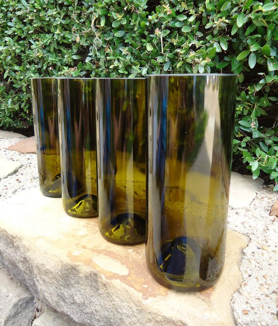 Wine Bottle Glasses Tall & Straight in Olive 20 oz  Set of 4