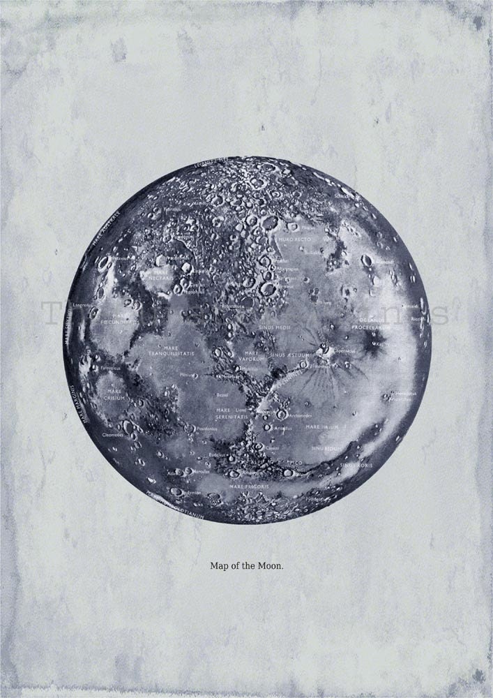 Map of the Moon  Print Recovered Vintage Image  to Frame - TheCuratorsPrints