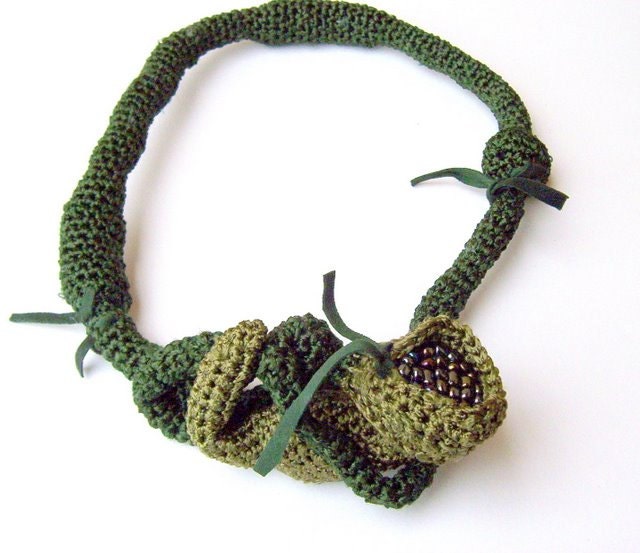 PROMOTION Jewelry handmade  crochet necklace  wire silk yarn  unique art wearable  boho  OOAK art jewelry - boele
