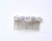 Wedding head piece, bridal veil comb, hair ornament, beads, glass crystals, off white, ivory