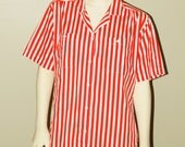 Vintage Apricot Bay Red-Orange & White Stripe Buttondown