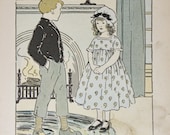 Vintage Illustration Childrens Storybook Book Print- Little Boy and Girl