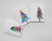 Set of Three 3 Christmas Tree Collage Christmas Cards Holiday Christmas Greeting Original Art Collage Multi Color Triangles Geometric