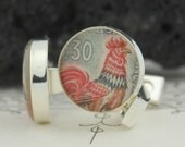 Cufflinks for Men - Vintage French Rooster Stamp Cufflinks (cuff links) -  Handmade Cuff links - Custom Cufflinks