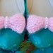 Handmade knitted pink mohair bows with pearl accents