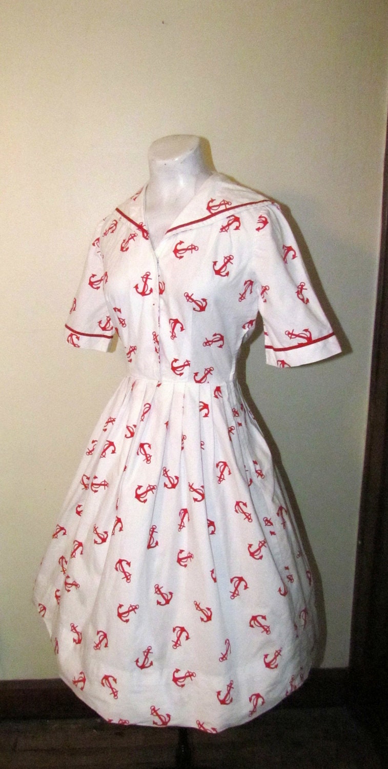 FANTASTIC 1940's/50's NAUTICAL Cotton SAILOR Dress