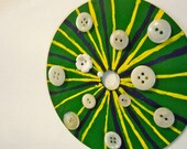 Striped CD Wall Hanging - Recycled Upcycled Home Decor - Handmade Housewares - Painted - Buttons - Interior Decoration