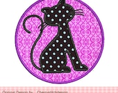 Halloween Black Cat Circle Applique- 4x4 5x7 Machine Embroidery Applique Design