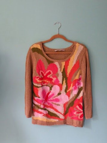 SALE Vintage 1980s Floral Explosion Knit Scoop Neck Sweater