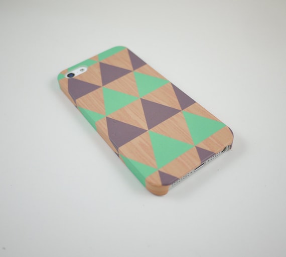 Geometric Triangle Mint Grey Wood iPhone 5 Case, iPhone 5 Cover, Hard iPhone 5 Case