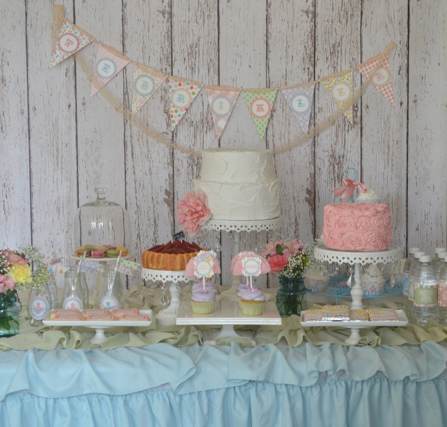 Shabby Chic Garden Tea Party Printable Personalize Cupcake Toppers pdf file