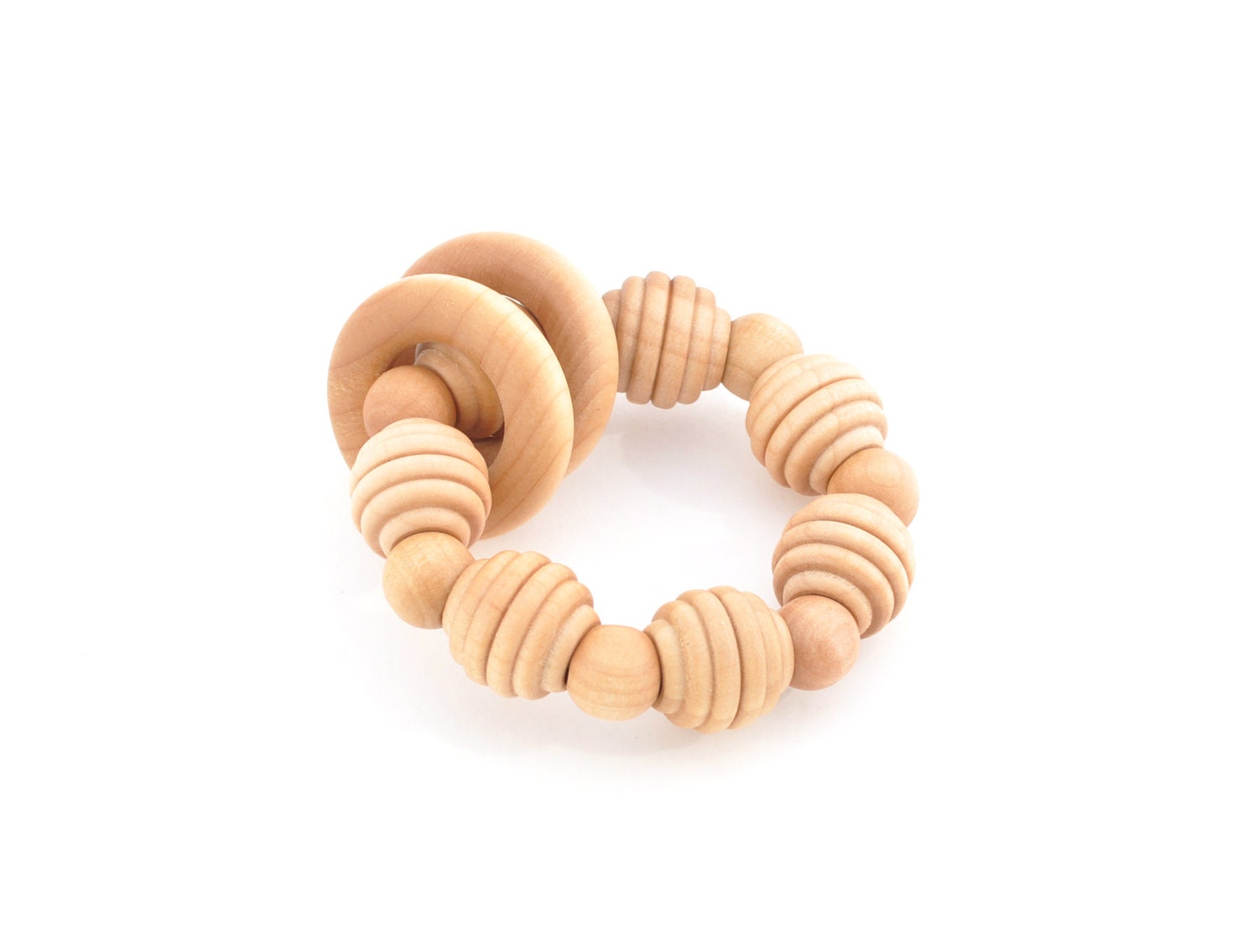 Wooden Rattle - Montessori Inspired Baby Toy - Natural Wood Teething Ring - Organic Baby Toy (P)