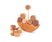 Wooden Balancing Toy - Montessori Balance and Stacking Toy - Eco-Friendly Waldorf Game - Umbrella and Water Droplets (Cherry Wood)