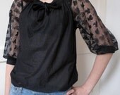 80s 90s black jersey top with lace raglan sleeves SALE