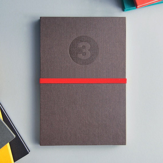 Handmade Brown Notebook with Red Band - Letterpressed printed