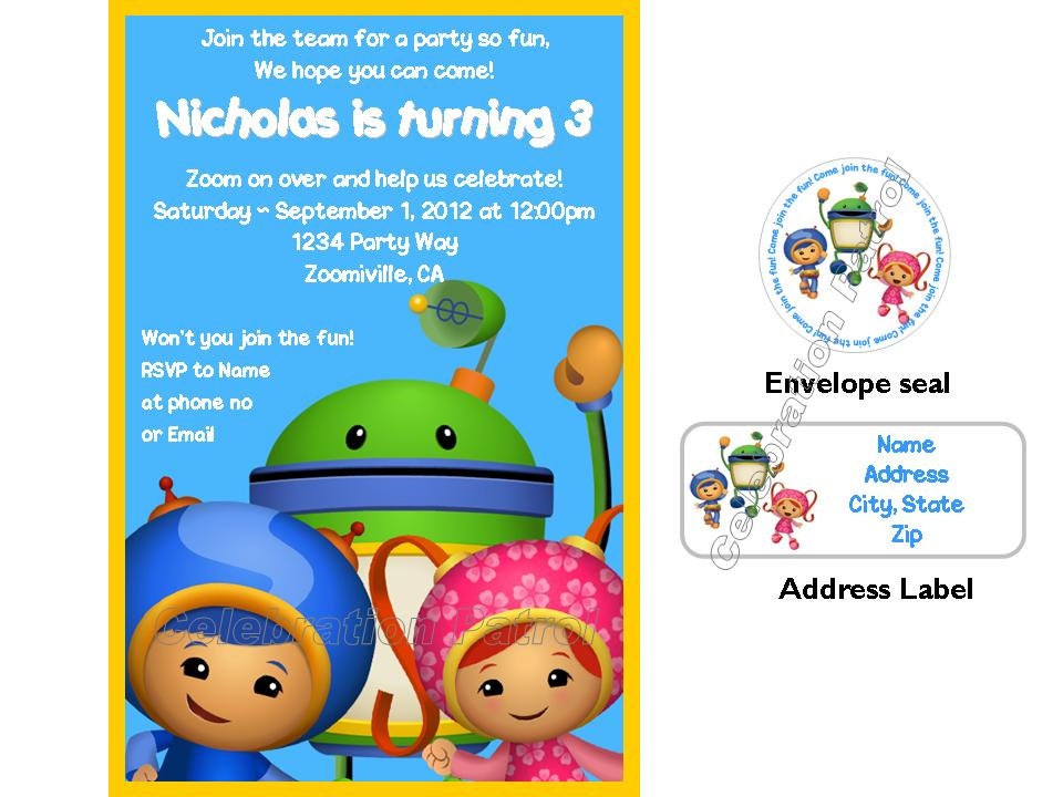 Items similar to Team Umizoomi Birthday Custom Invitations w/address