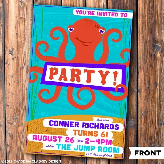 Undersea Octopus // Birthday Party Invitation (Boy/Girl) - PRINTABLE Customized INVITATION DESIGN - Hues Studio Il_570xn