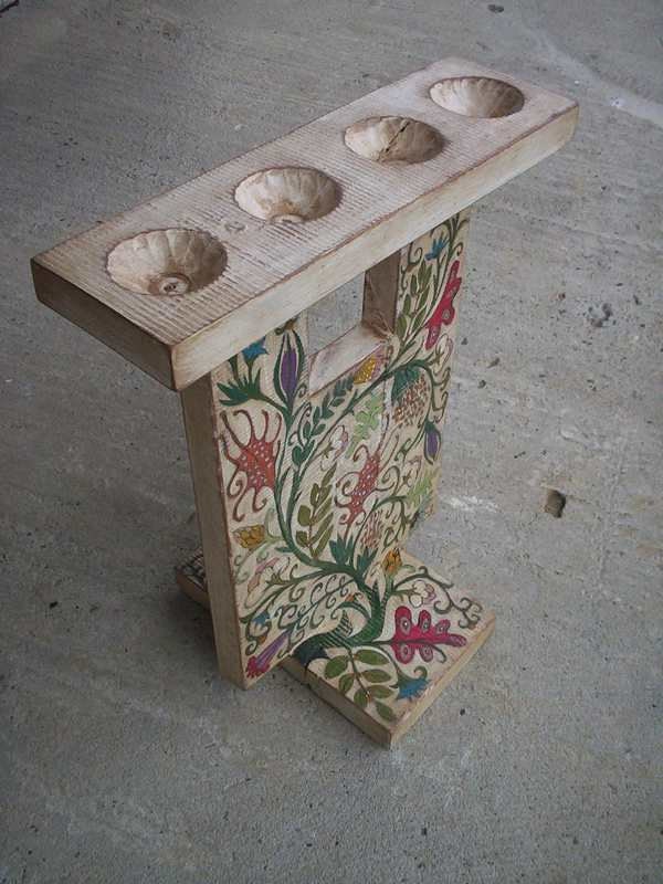 Large Candle Holder - Unique Hand Painted Rrustic Wood Tea Light Woodworking Home Decor
