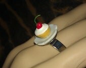 Super Cute Adjustable Mini Food Ring (Vanilla Cupcake with a Cherry on top) Sweets Kitsch Kawaii Vegan Dessert