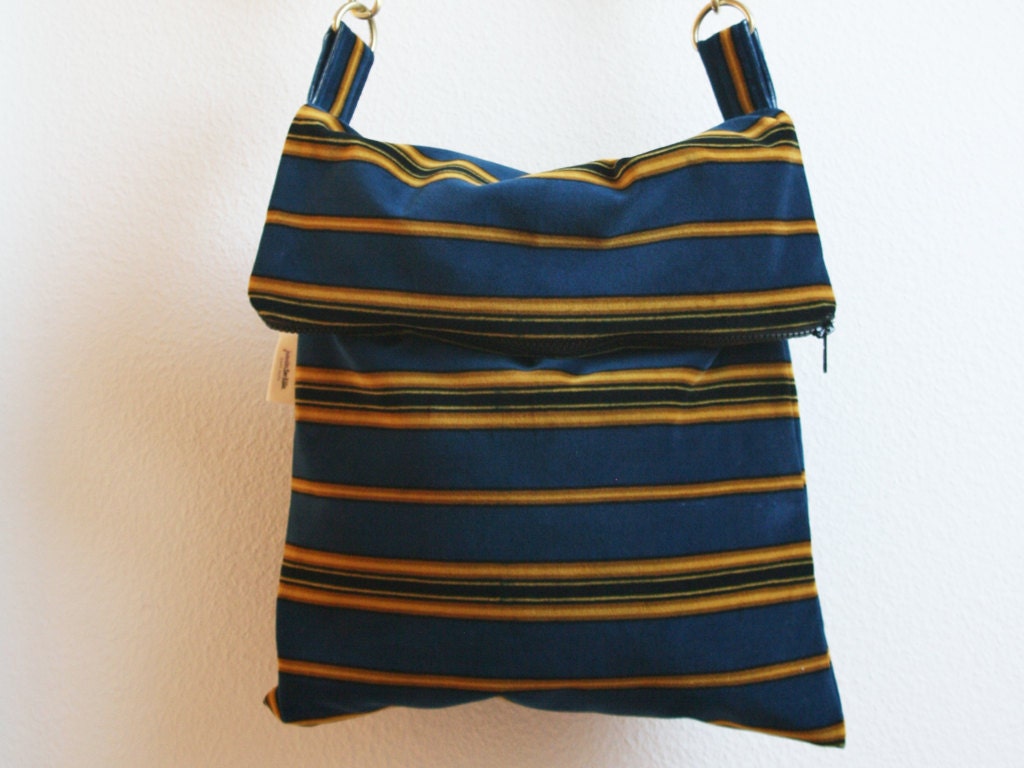 Life is a Stage. Large velvet fold-top zipper messenger with adjustable strap. Upcycled.