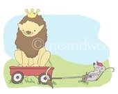Nursery Art print, lion and the mouse art, lion art, mouse art, gender neutral art, kids wall decor