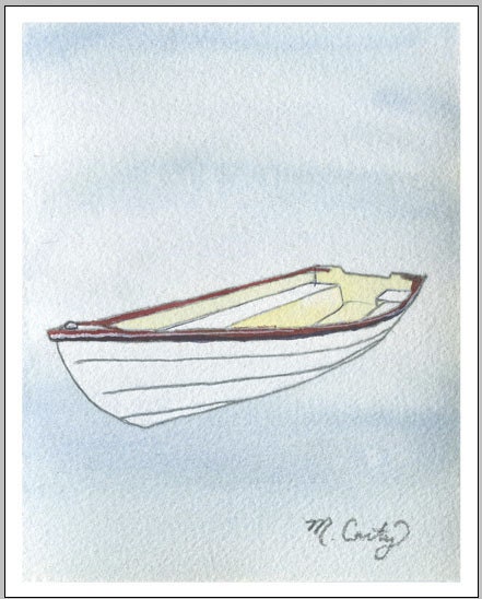 Nautical Art, boat painting, Dory art, maine boat, Watercolor Painting, Pencil drawing, mixed media 8x10 print