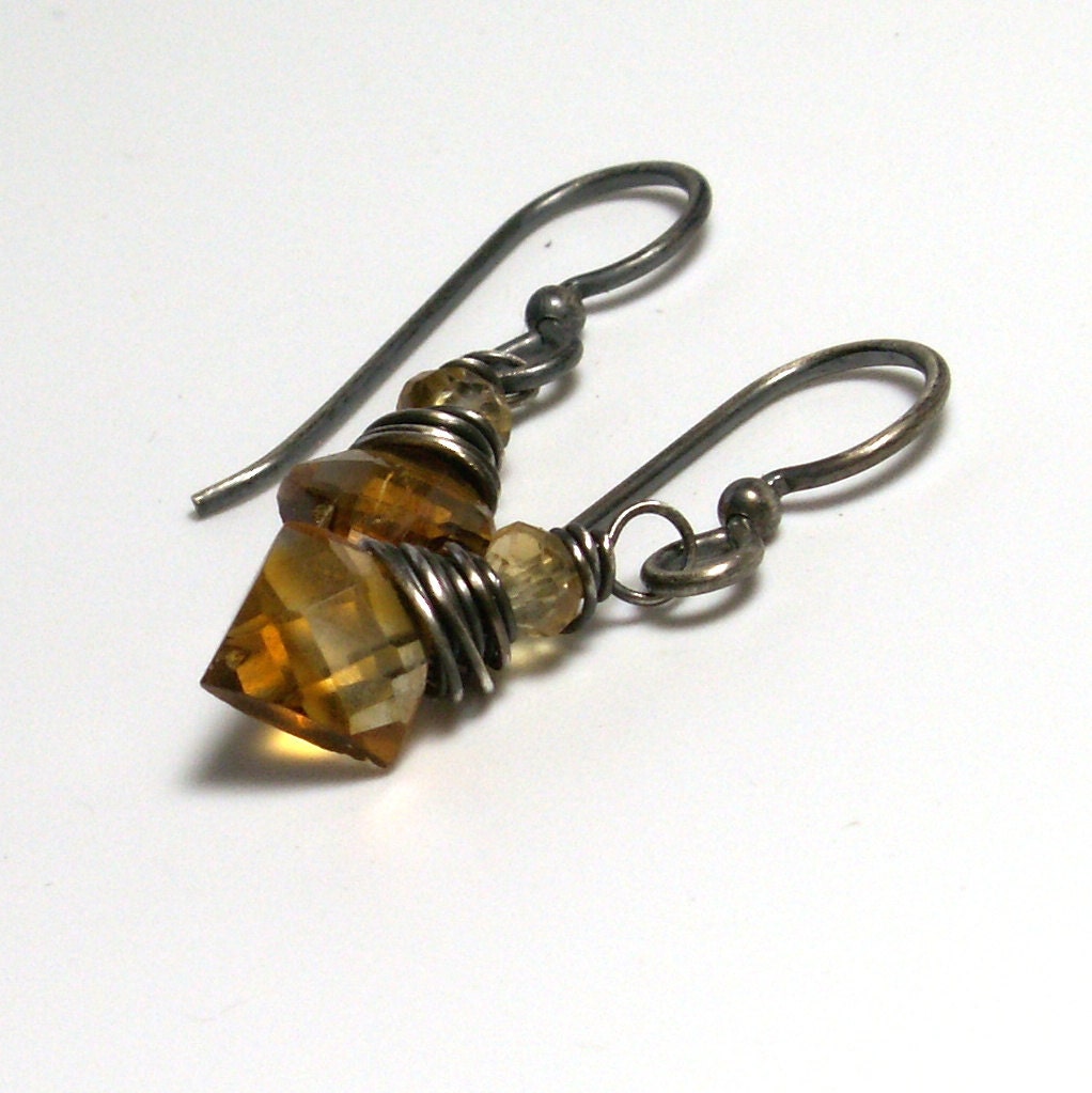 Citrine Drop Earrings . November Birthstone Earrings . Sterling Silver