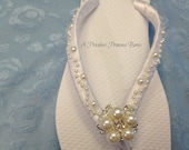 White Wedding Pearl Flip Flops Womens Bridal Satin Bridesmaid Prom Beach Rhinestone Crystal Embellishment