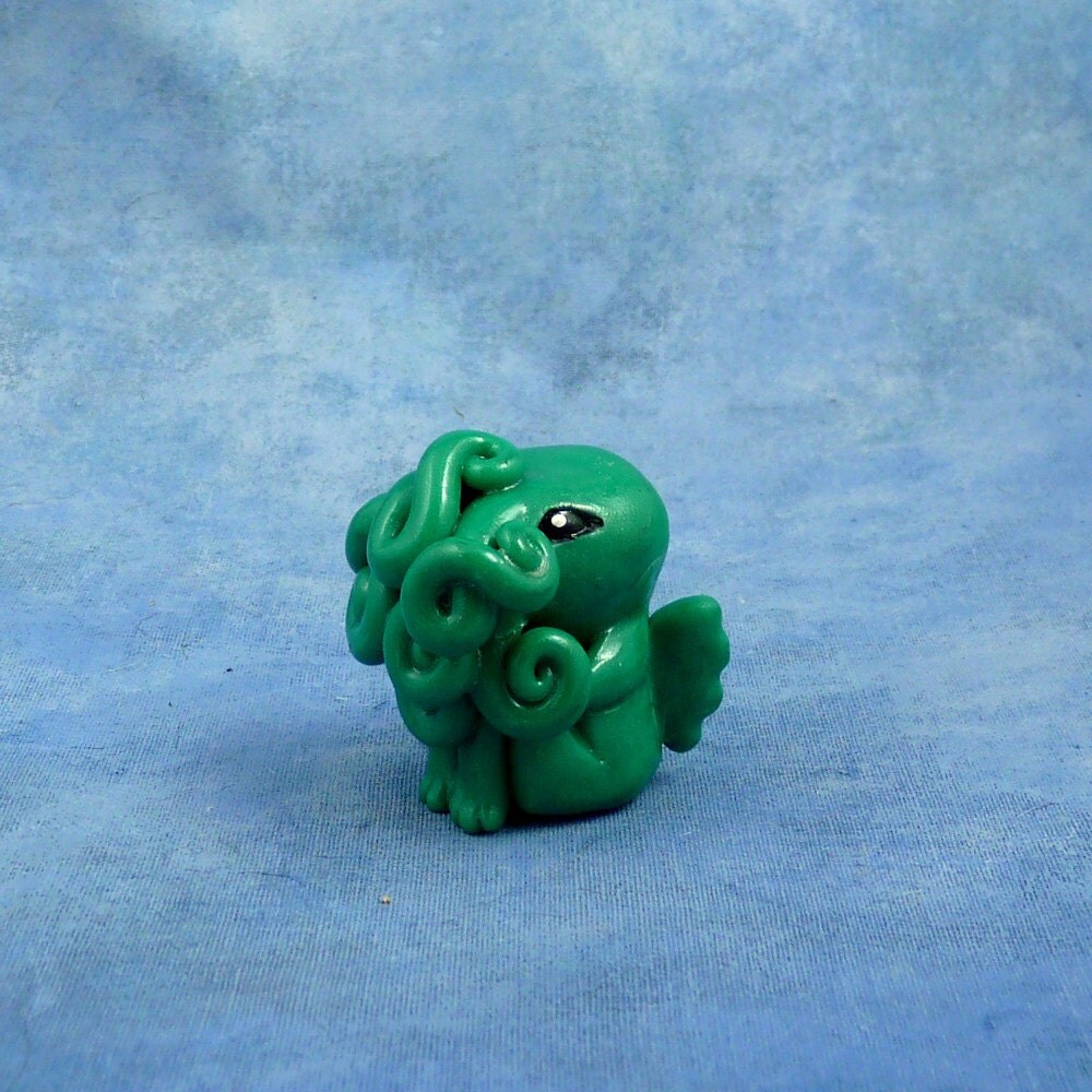 Jade Green Cthulhu Figure - Original Polymer Clay Sculpture