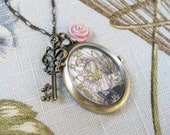 Alice in Wonderland Watch Necklace Key Rose Charms