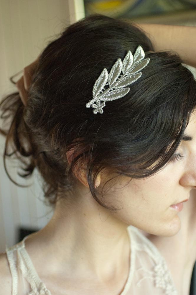 Headband - Silver Leaves Grecian Wreath Inspired Headpiece - The Roaring Twenties