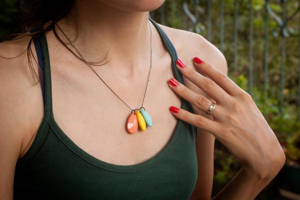 Ice Cream Necklace - Vintage Inspired - Pastel Teardrops - Mint Peach Lemon - Rainbow Necklace