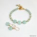 Minty Bracelet and Earring Set, Pale Aqua Carved Stone Amazonite and Gold, Feminine, Stone Flowers Cuff, Gift under 50