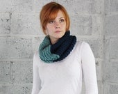 Sale - Wool Two Tone Cowl - Circle Scarf in Teal/Navy - Ready to Ship