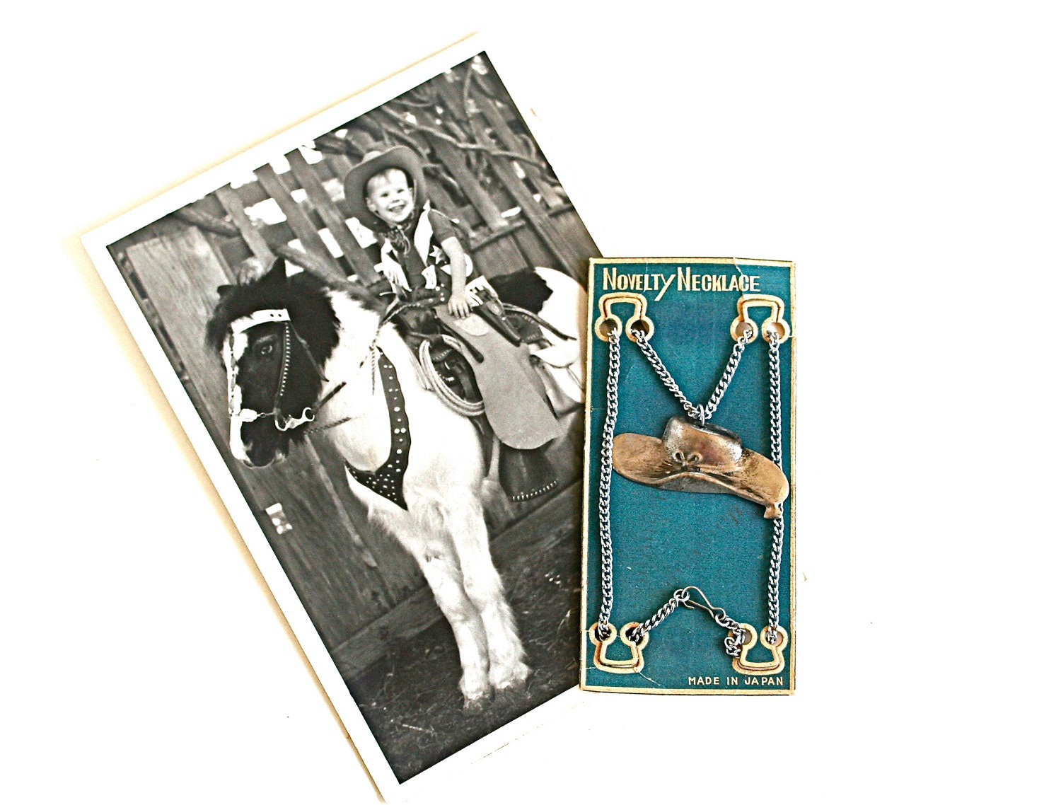 My Cowboy - Vintage Western Necklace - Vintage Pony Photo - Vintage Made in Japan