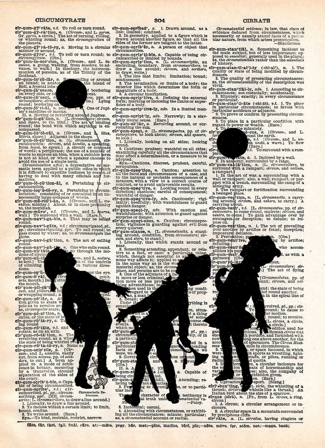 Vintage Dictionary Print - Children's Room Decor - Balloons Carnival Art - Upcycled Antique Book Print - Whimsical Children Nursury Art