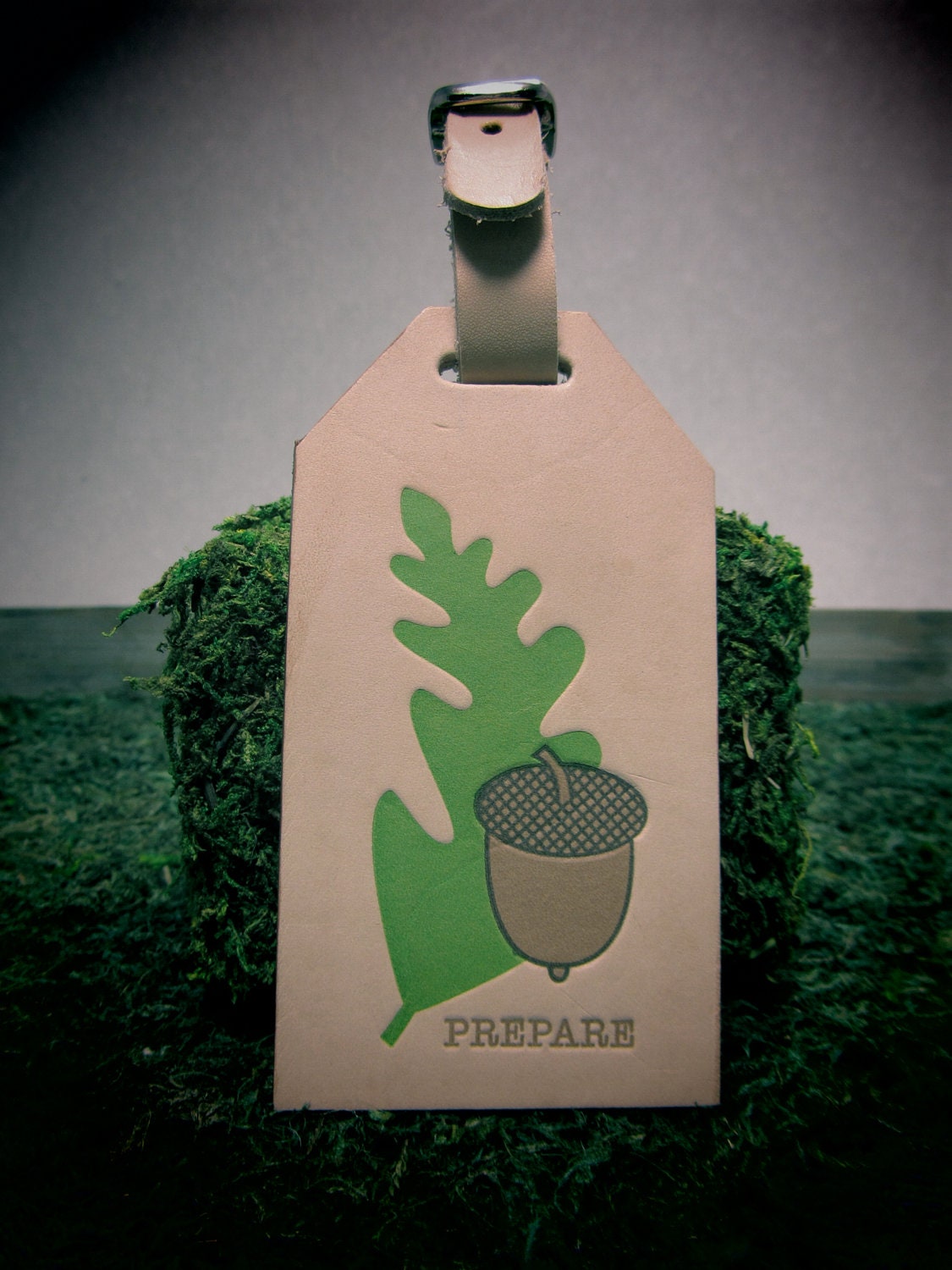 Acorn & Oak Leaf Leather Letterpress Luggage Tag