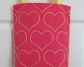 Dark Salmon Tote Bag with Yellow Embroidered Hearts (small)