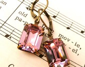 Amethyst Swarovski Crystal Earrings Pale Purple Emerald Cut Retro Rhinestone