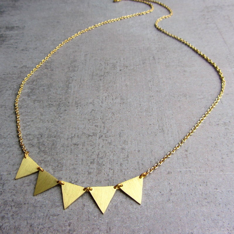 Gold brass garland choker necklace, geometric jewelry, triangle necklace