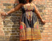 African Dashiki Print Sundress Large Black