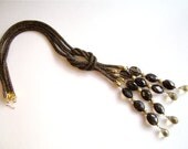 Smoky Quartz Tassel Necklace, Gemstone Jewelry, Love Knot, Chocolate Gold, Silver Silk Jewelry, Golden Quartz drops, Brown Gold, Espresso