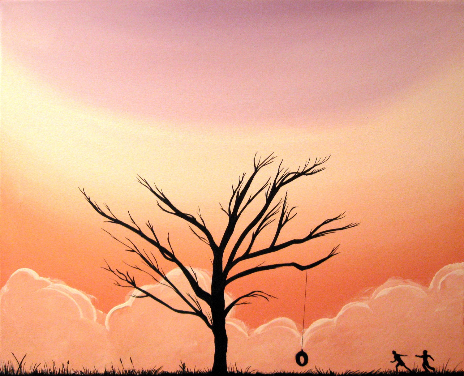 children's art canvas art tree swing "summer fun" 16 x 20 " summer chic boutique silhouette art original painting handmade